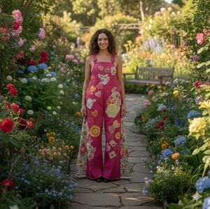 Upcycled Floral Patchwork Overalls w/wide flowy bells  SZ-MD By ThreadsReclaimed